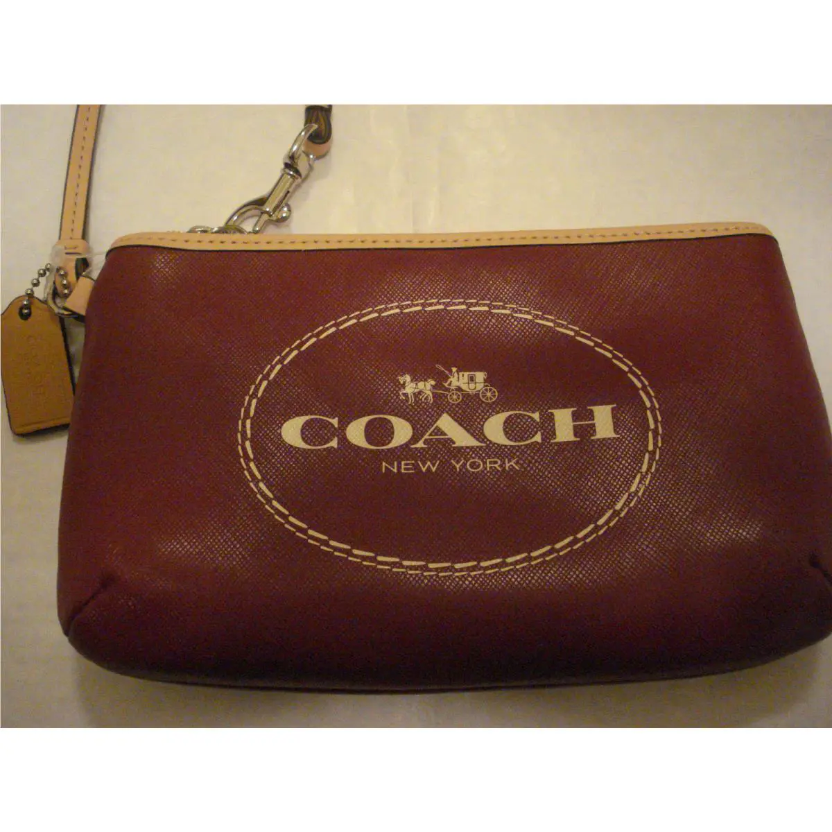 Coach Crimson Red Horse and Carriage Medium Wristlet / Clutch - F51788