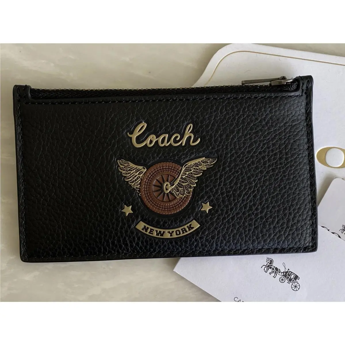 Coach NY Easy Rider Black/multi Zip Card Case 38582