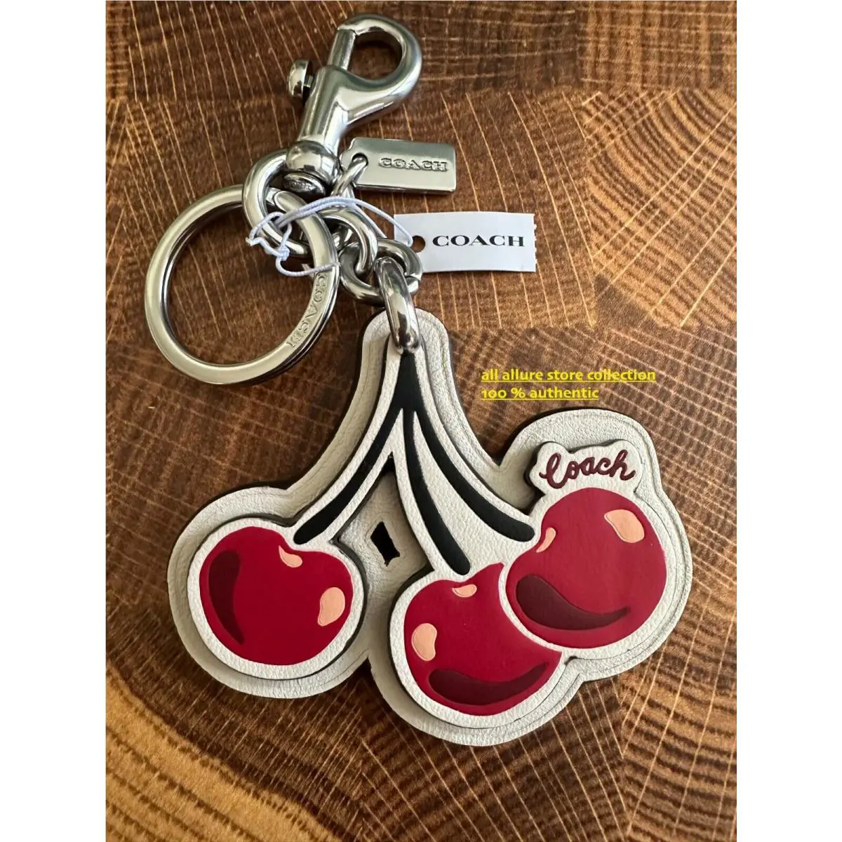 BN Coach CZ092 Cherry Bag Charm Silver/chalk Multi