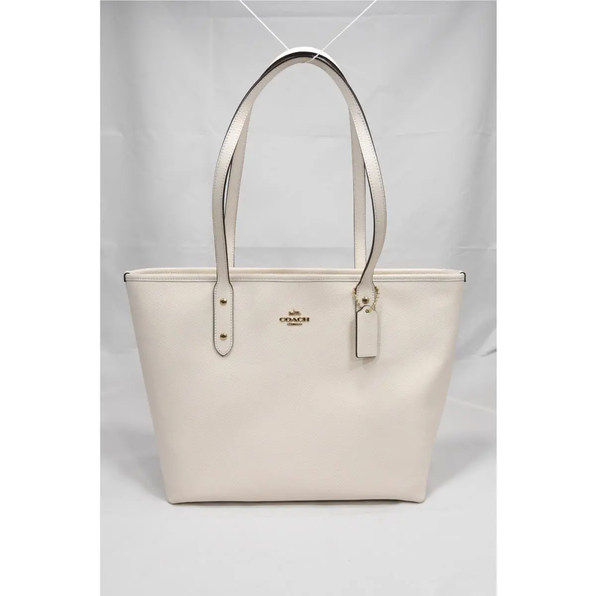 Large  Chalk White Crossgrain Leather Purse with Zip Top by Coach