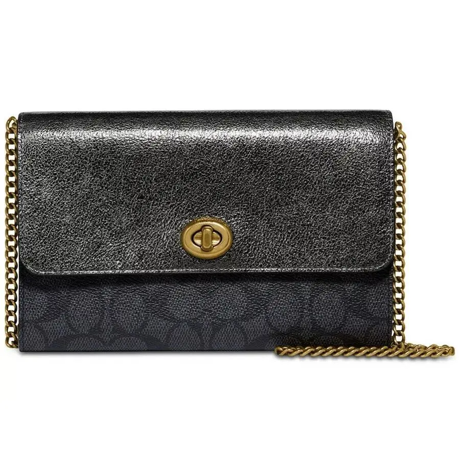 Coach Metallic Colorblock 40073 Canvas Signature Turnlock Chain Crossbody