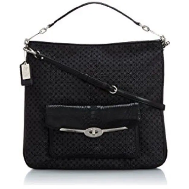 Coach Women`s Madison Op Art Pearlescent Hobo Silver/black - Handle/Strap: Black, Hardware: Silver, Exterior: Silver/Black