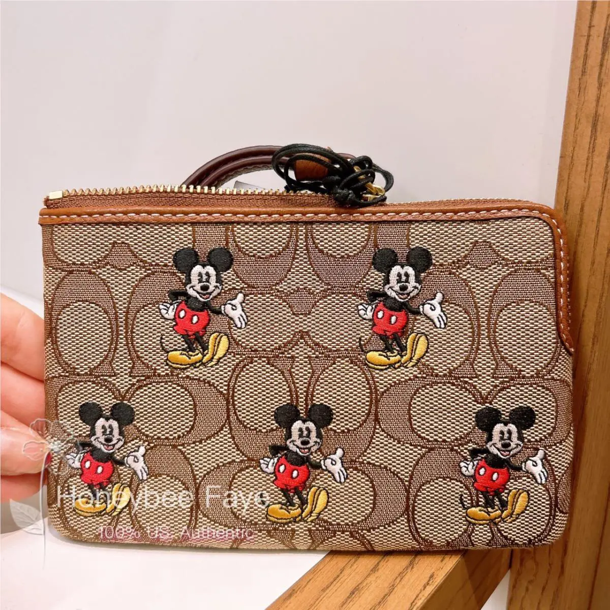 Disney X Coach Corner Zip Wristlet In Jacquard with Mickey Mouse cn033