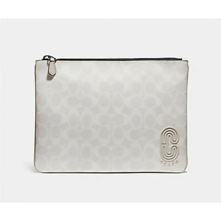 Large Pouch IN Signature Canvas with Coach Patch Coach 1314 Qb/chalk Steam