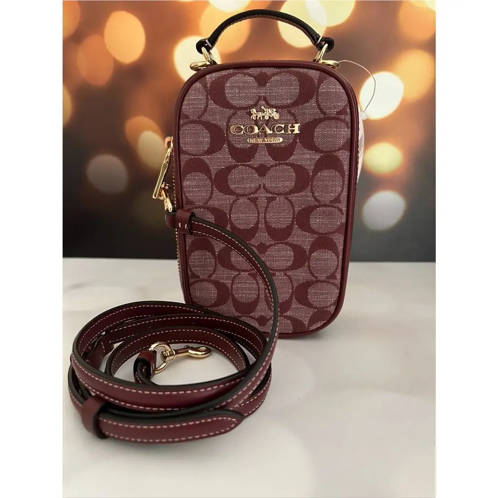 Coach Eva Phone Crossbody In Signature Chambray CH152 Wine Multi
