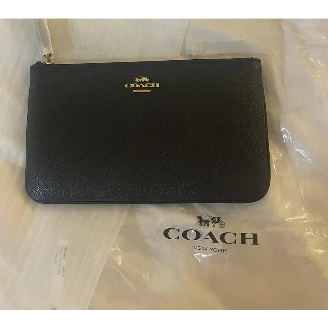 Coach Black Leather Polished Pebble Wristlet