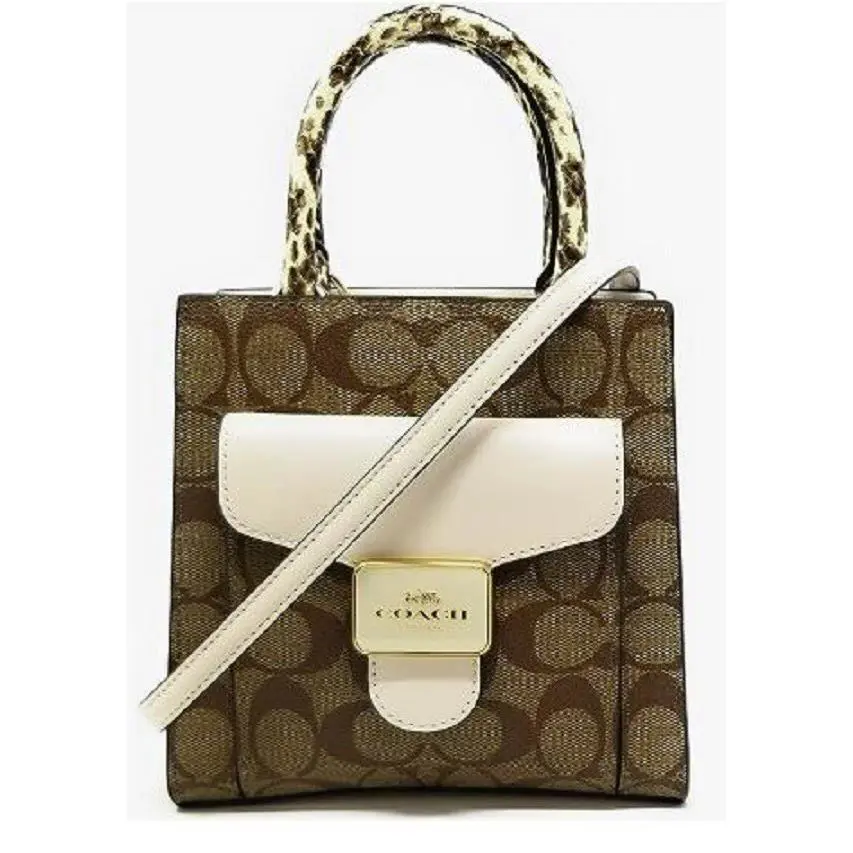 Coach Pepper Signature Canvas Leather Khaki/chalk Snakeskin Mini Crossbody