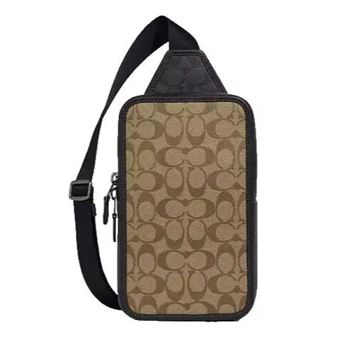 Coach Men`s Khaki/charcoal Sullivan Pack Signature Canvas Leather Xbody -C9865