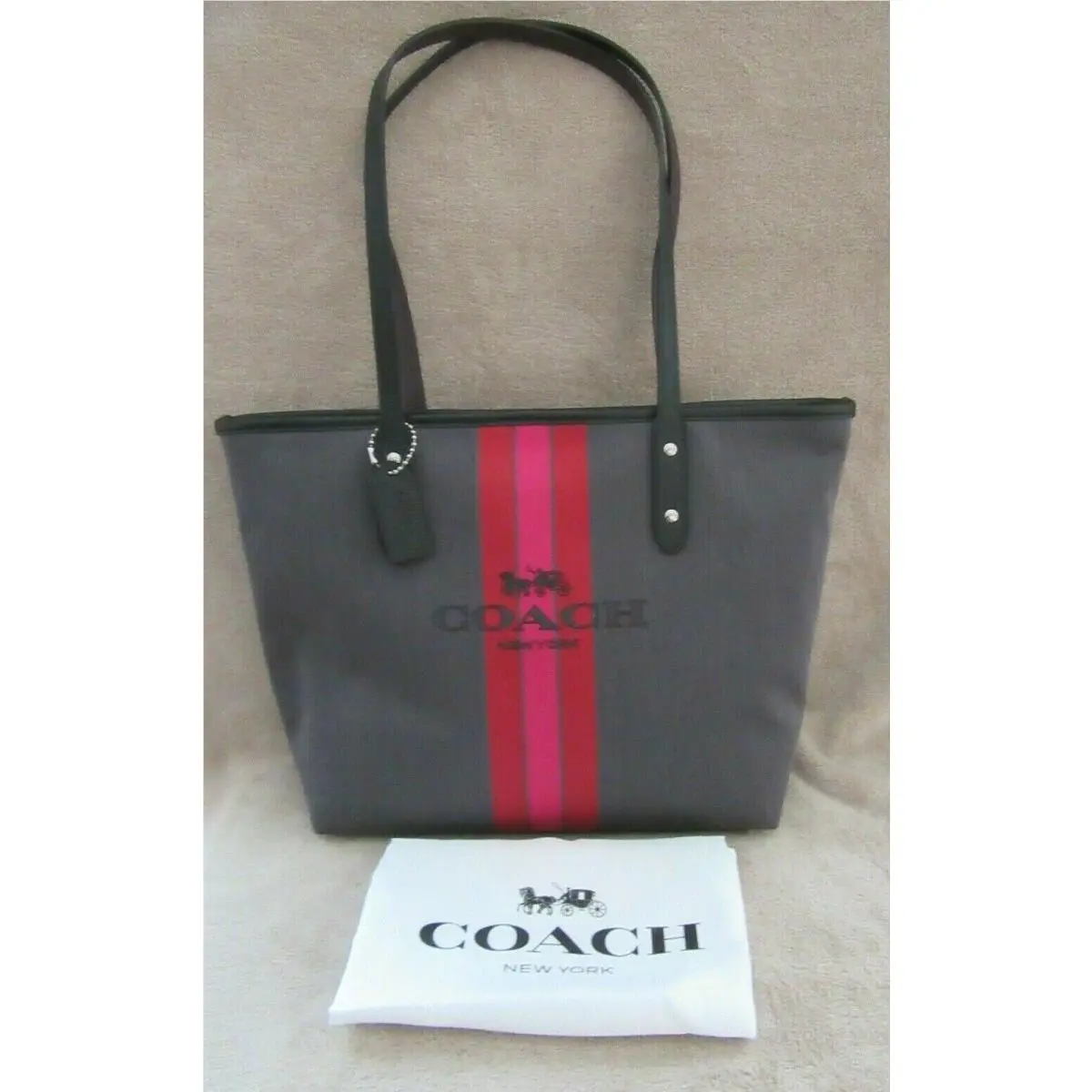 Coach 69645 City Horse and Carriage Jacquard Leather Zip Tote Handbag Purse
