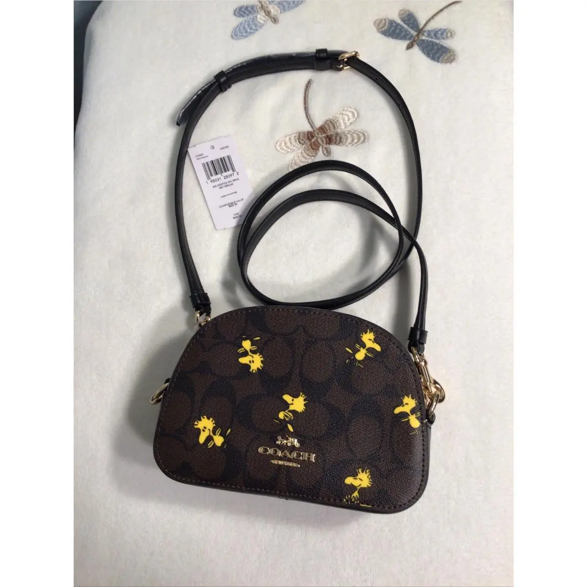 X Peanuts Mini Serena Crossbody In Sig. Canvas Woodstock Print C4587 by Coach