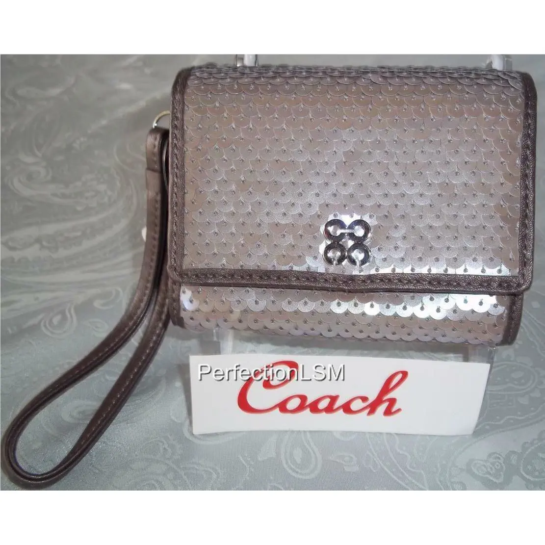 Vintage Coach Audrey Sequined Evening Wallet/ Wristlet 45417-- Gray Pave`