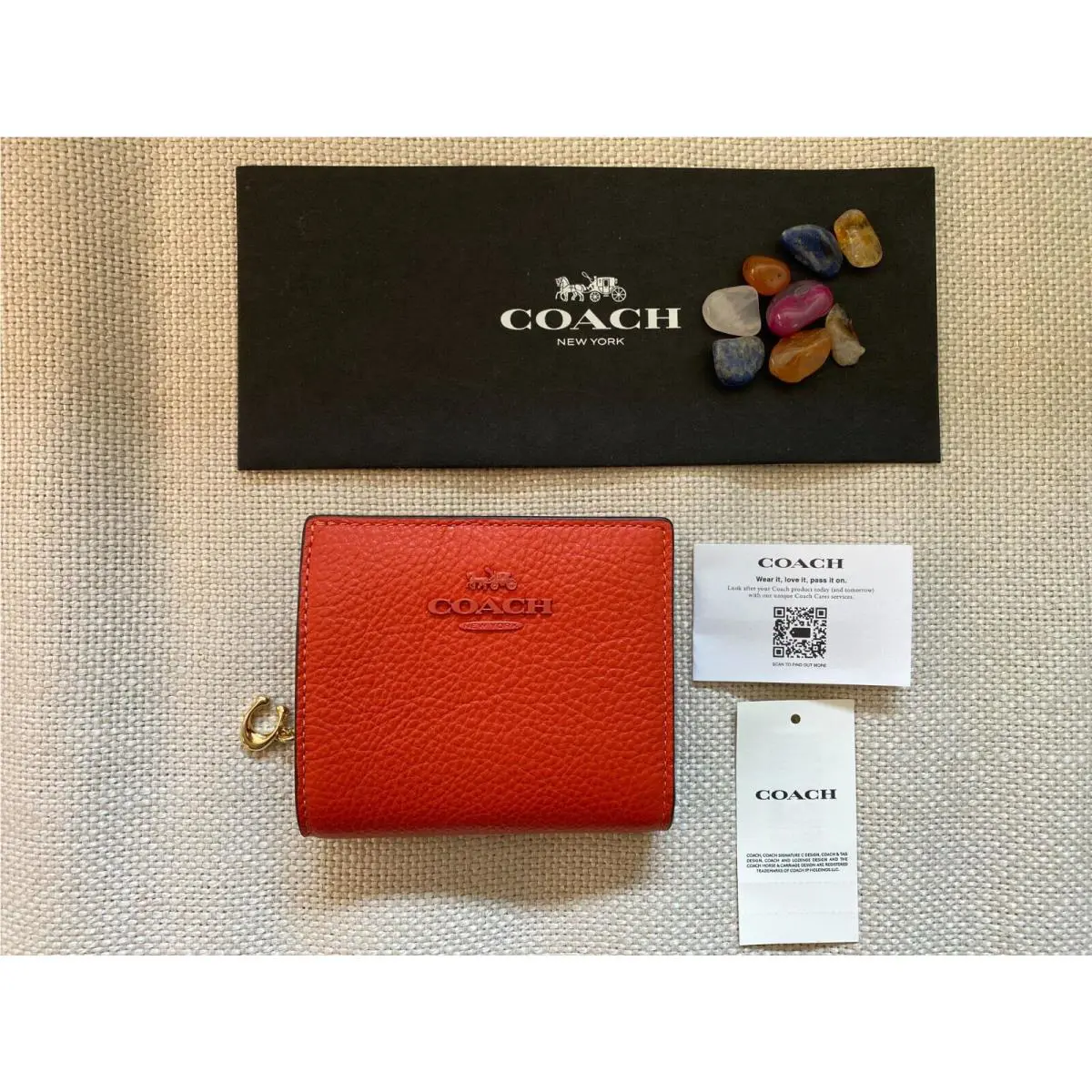 Coach Fold Wallet Refined Pebble Leather Gold/mango Zip/snap Closure CC900