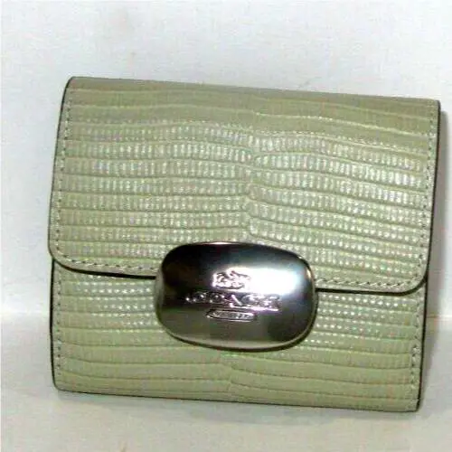 Coach CR395 Eliza Lizard Embossed Pale Green Leather Small Wallet