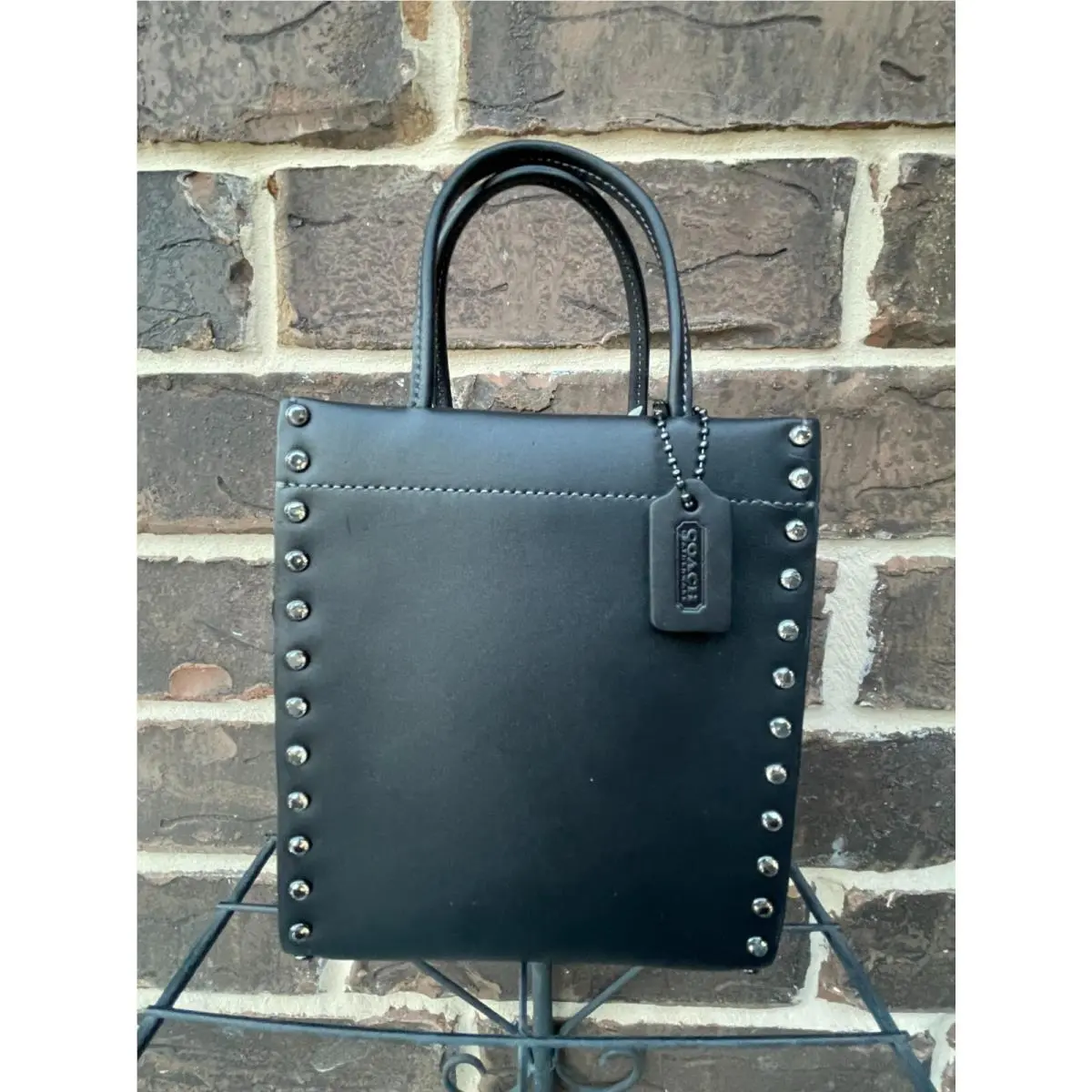 Coach Glovetanned Leather Crystal Rivets Mini Cashin Tote V5 Black