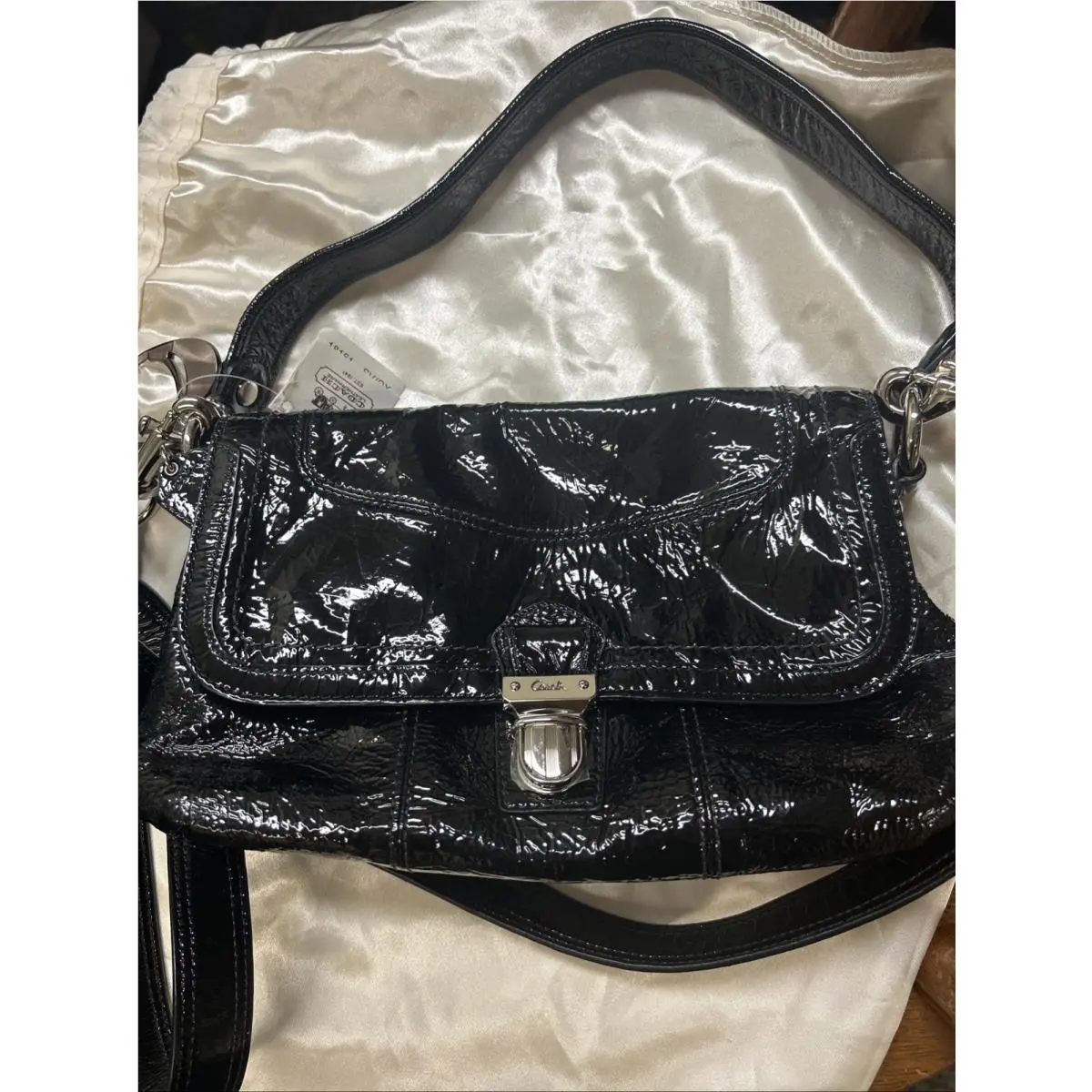 Black Patent Leather with Pink Red Hearts Lining and Heart Charm Coach 18161