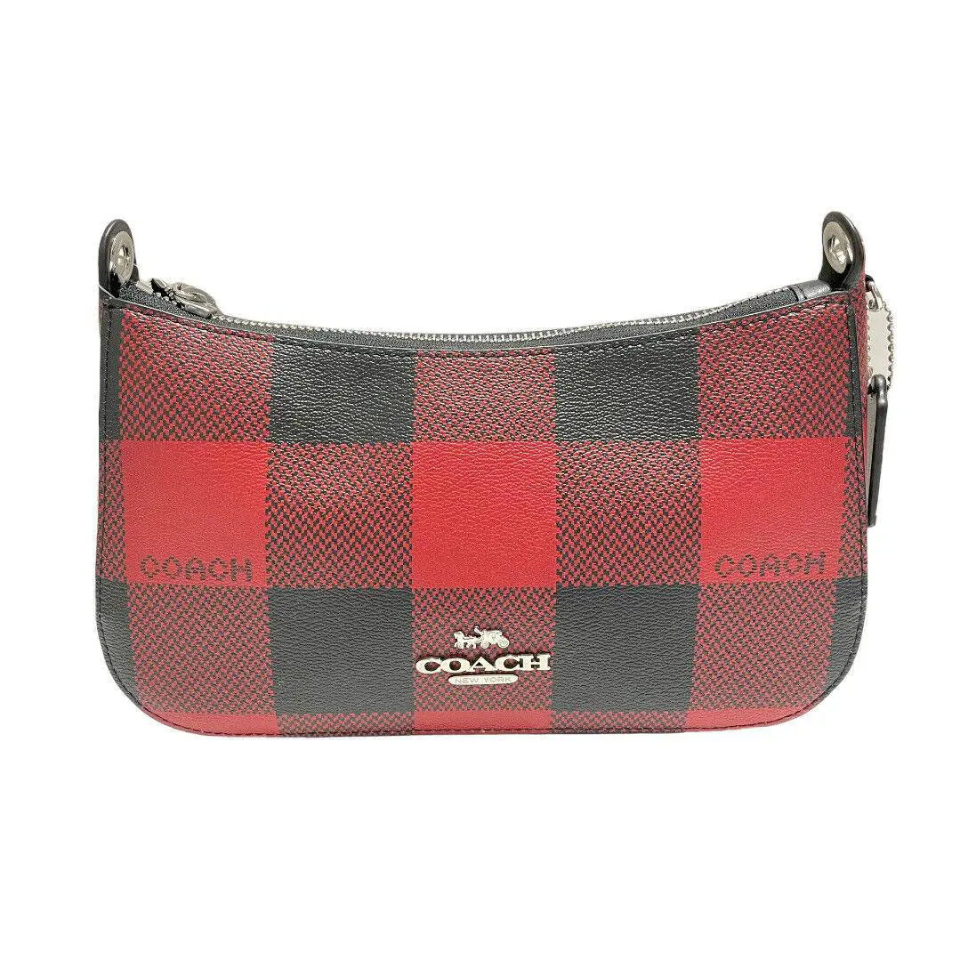 Coach C6818 Jes Baguette with Buffalo Plaid Print Black 1941 Red Multi