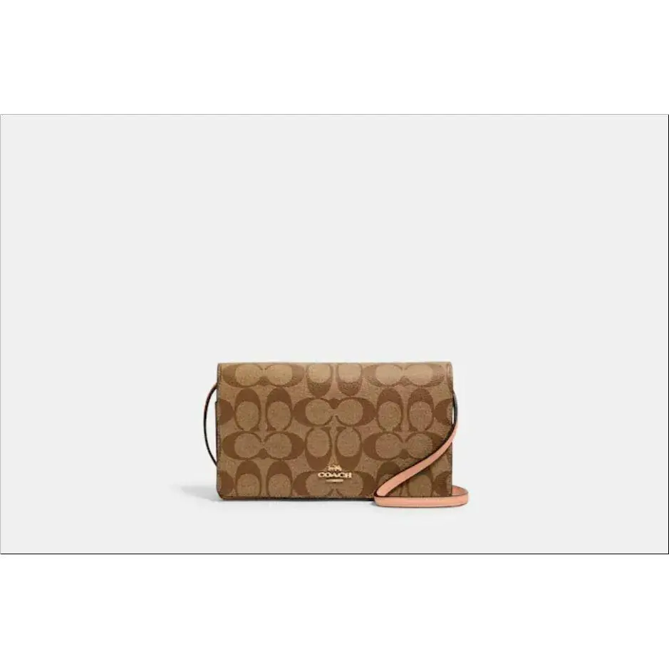 Coach Anna Foldover Crossbody Clutch In Signature Canvas 3036 Im/light Khaki