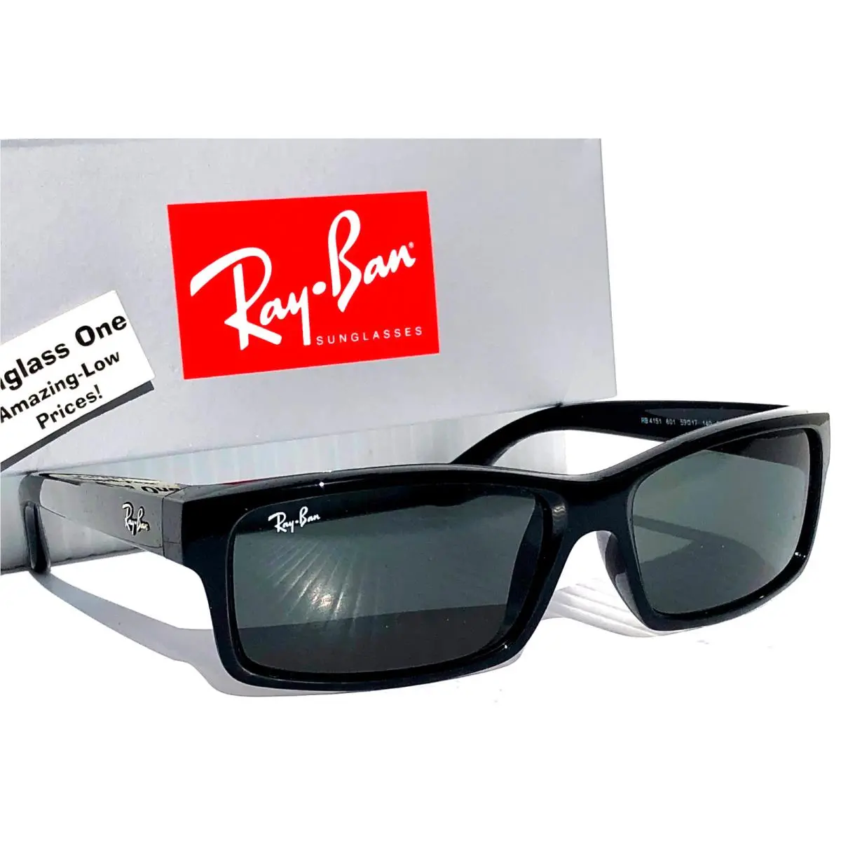 Ray Ban Shiny Black Rectangle UV Protecting Gray Lens Sunglass RB4151 601