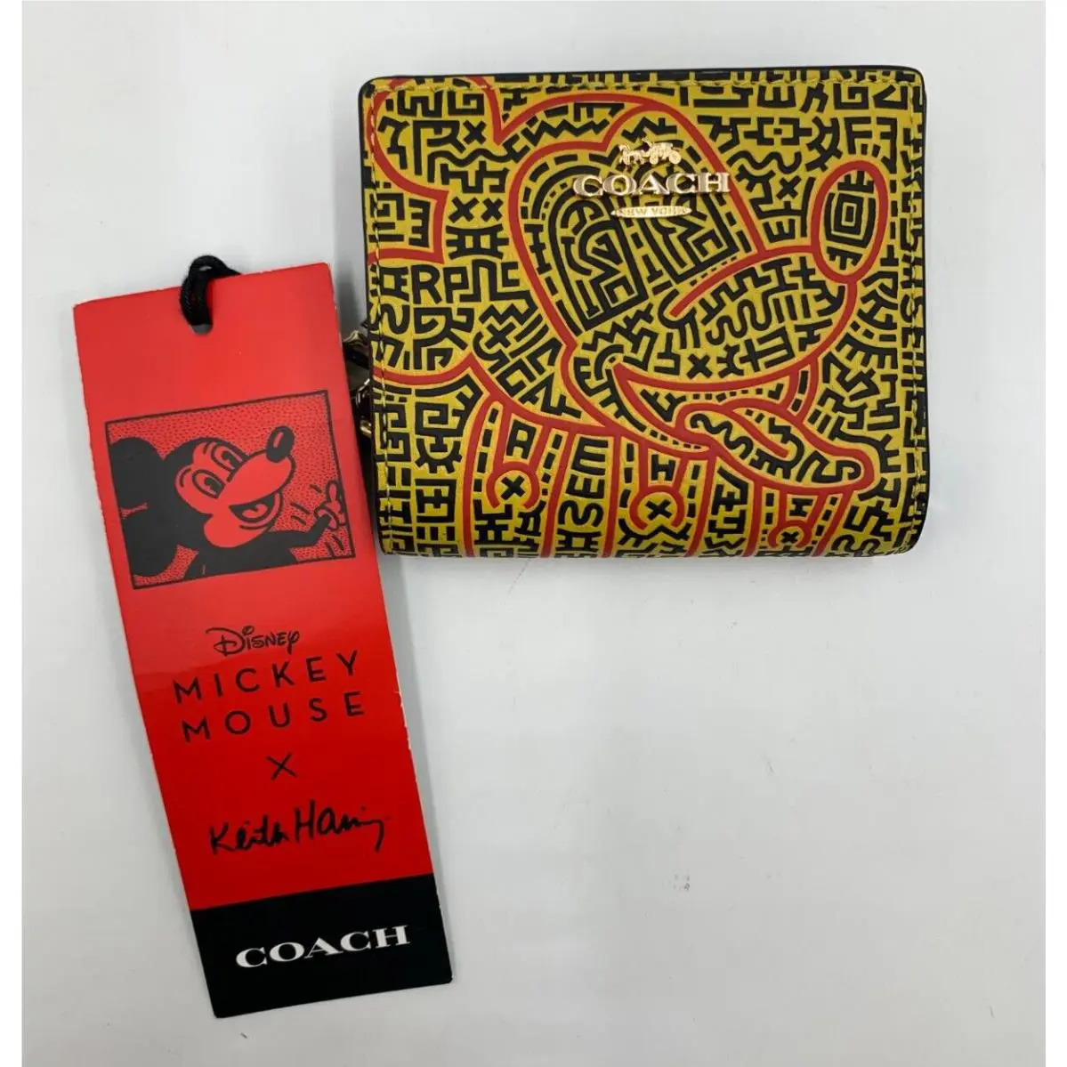 Coach Mickey Mouse Keith Haring Maze Leather Print Snap Wallet G95000