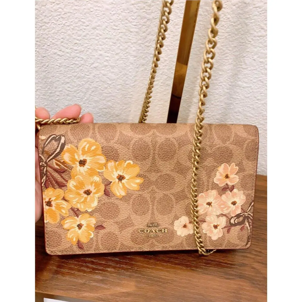Coach Callie Foldover Chain Clutch In Signature Canvas with Prairie Floral