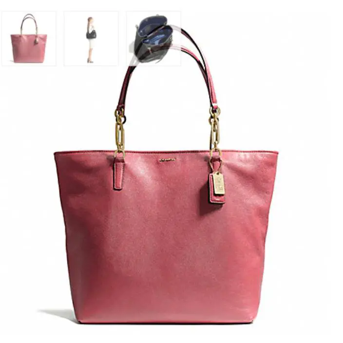 F26225 Madison Leather North/south Tote Light Gold/rouge by Coach