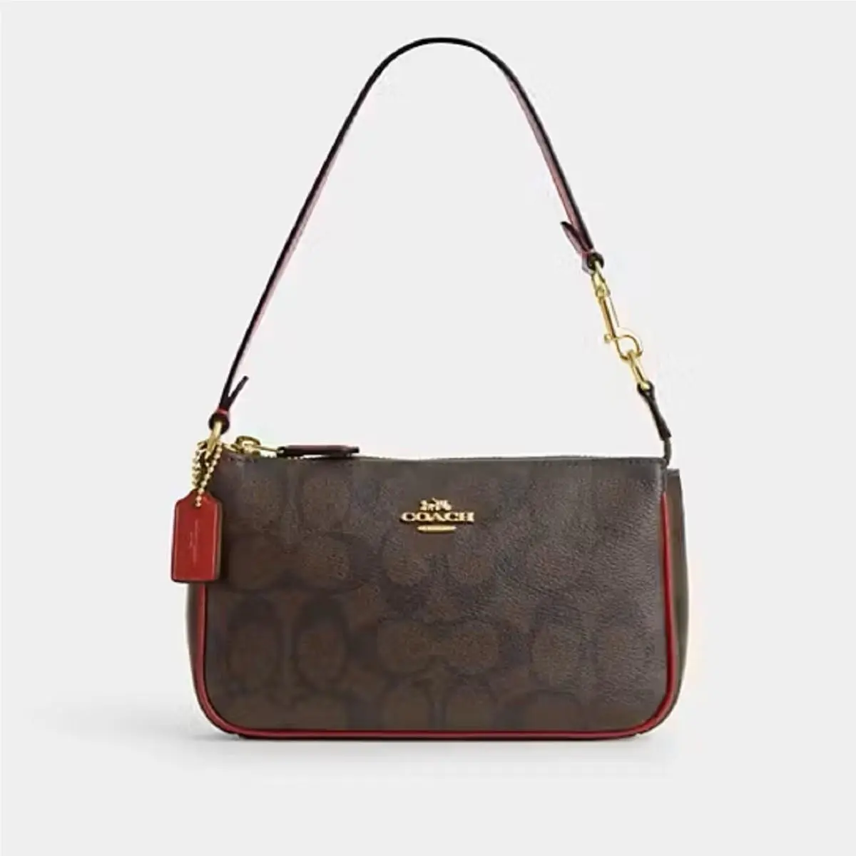 Coach Nolita 19 Signature Brown 1941 Red Wristlet Pouch Small