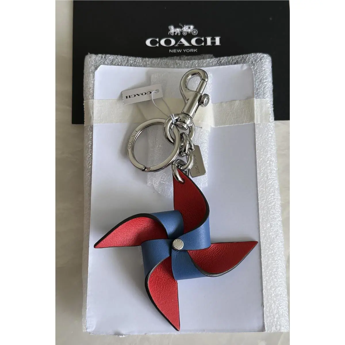 Coach Pin Wheel Bag Charm Fob Blue/red Leather CU257