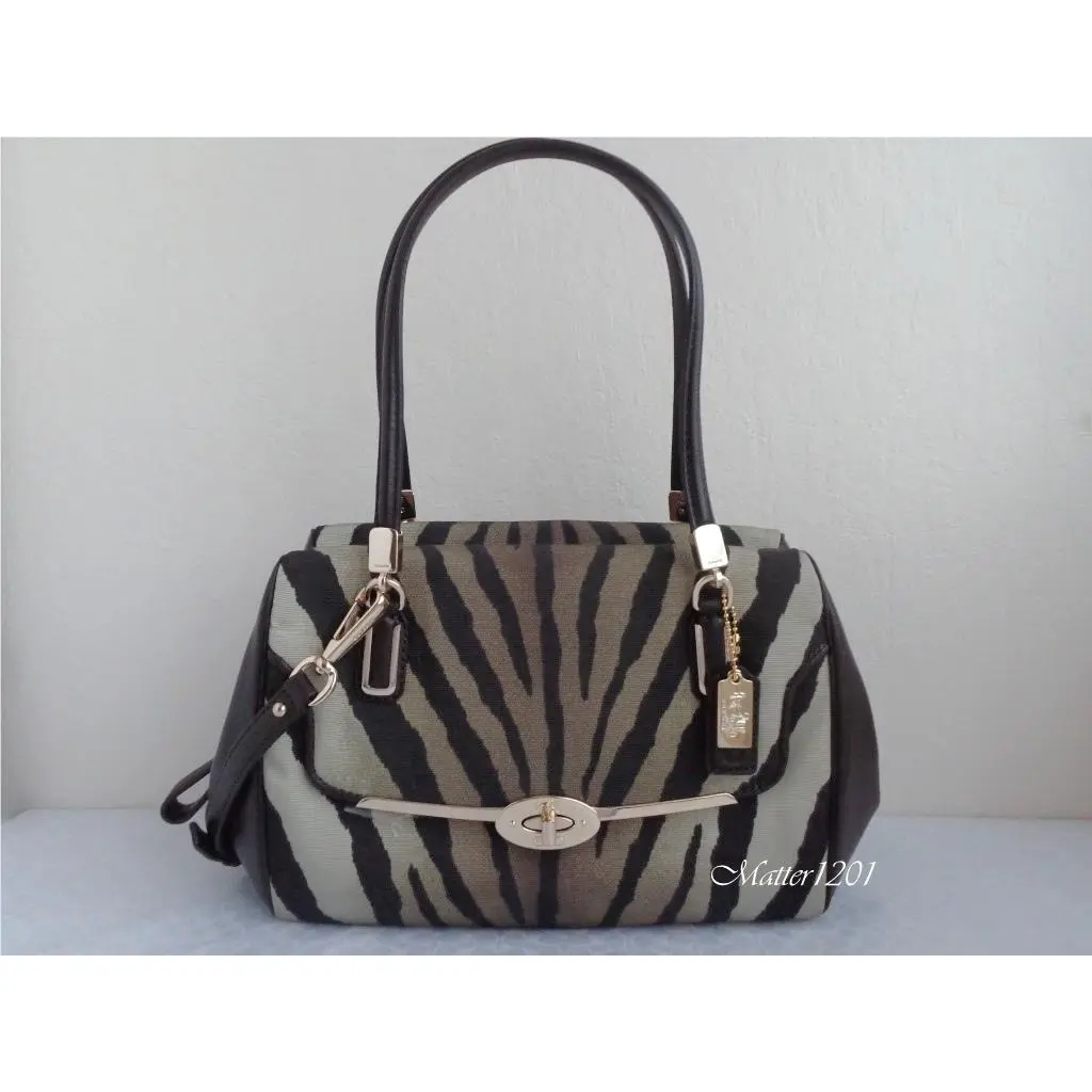Coach 26634 Madison Zebra Print Small Madeline Satchel Brown Multicolor