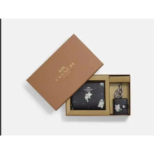 Coach Snowman Print Boxed Snap Wallet Picture Frame Bag Charm Set C6941 -new