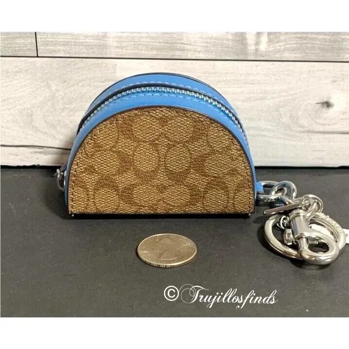 Coach Mini Half Moon Bag Charm Signature Canvas Leather CK151