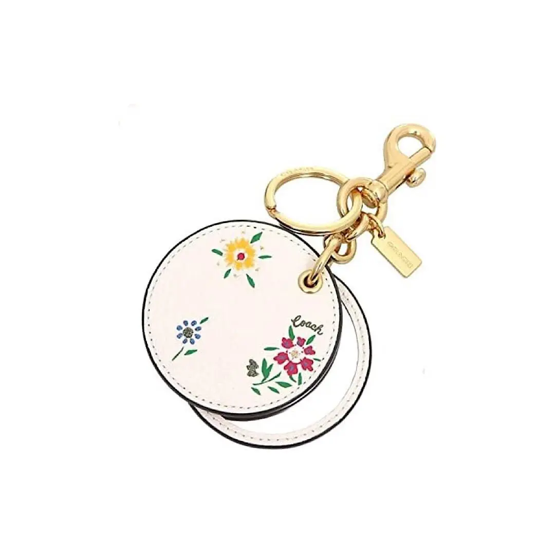 Coach Mirror Bag Charm with Spaced Wild Meadow Print Leather Gold/chalk