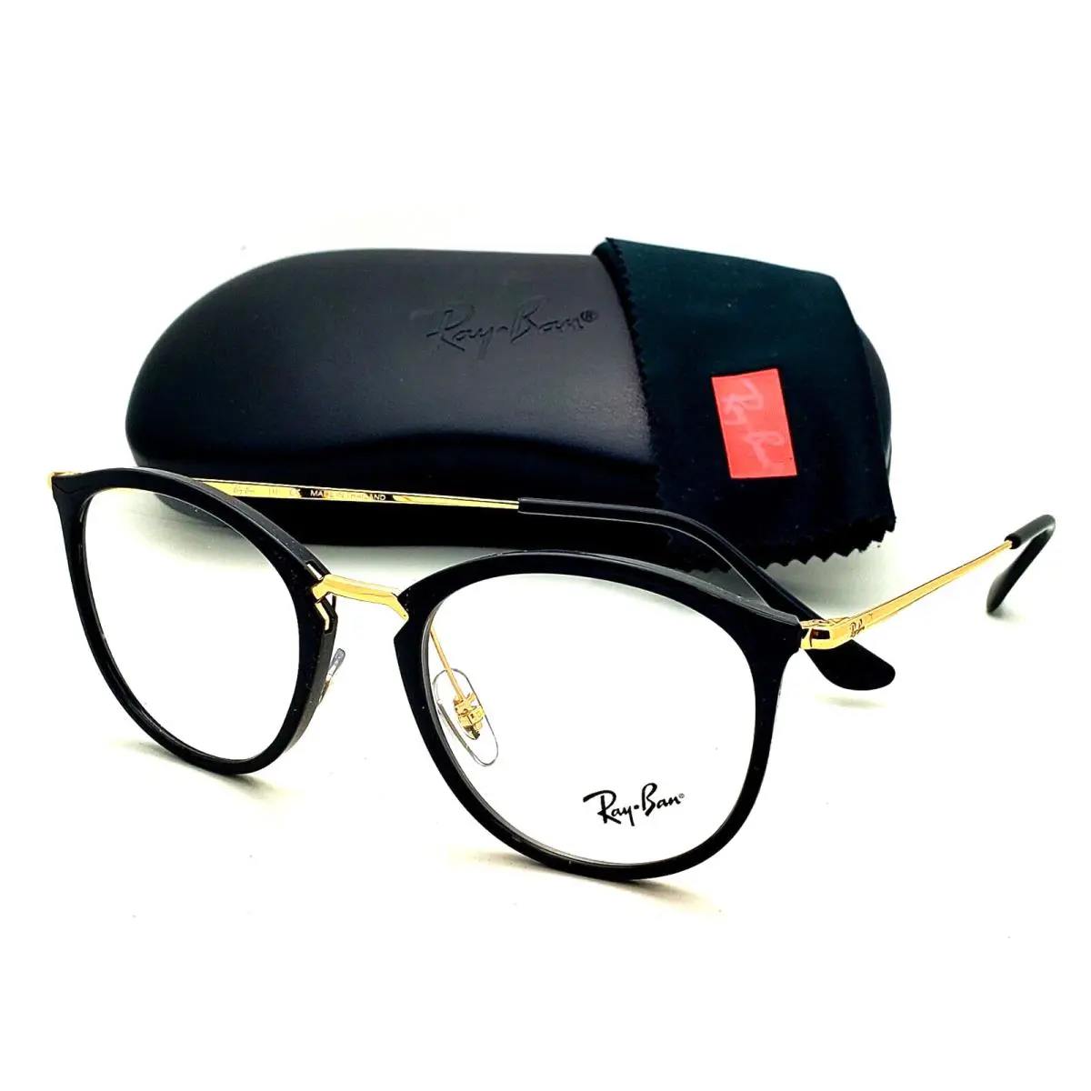 Ray-ban Eyeglasses RB 7140 2000 51-20 150 Round Black Shiny Gold Frames