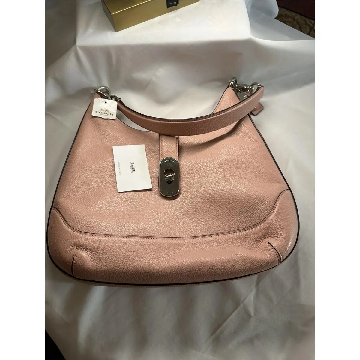 Coach Pebbled Leather Amber Hobo Bag Shoulder Bag Women Petal Pink