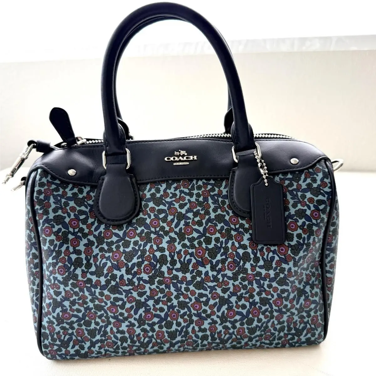 Coach Mini Bennett Satchel Ranch Floral Canvas Print + Leather Blue F59445