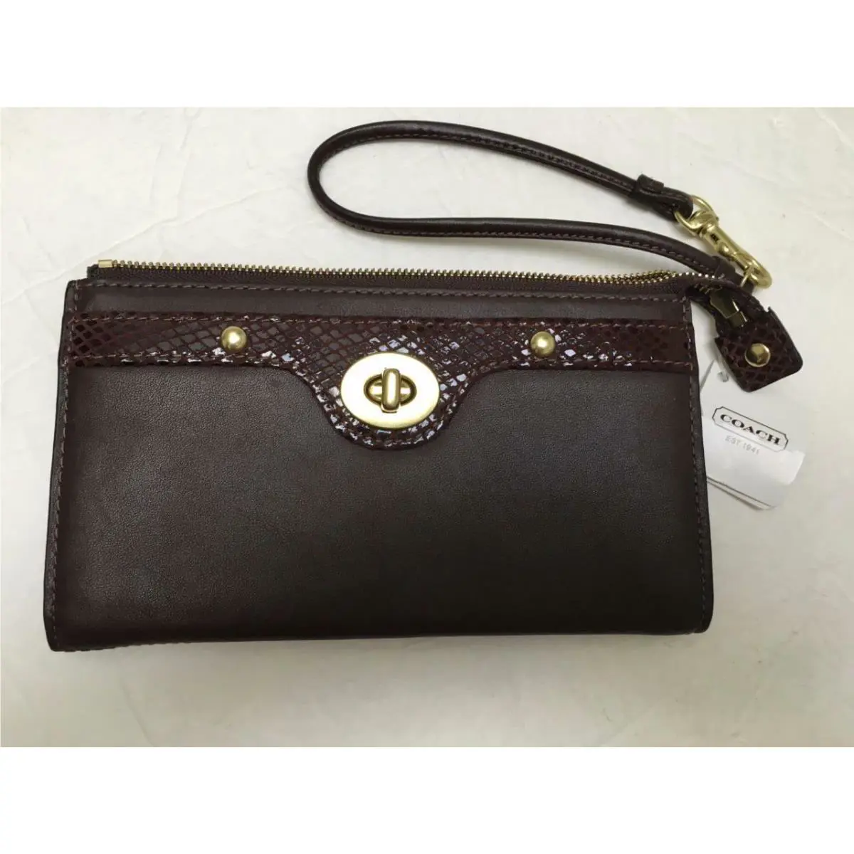 Coach Wristlet Wallet Brown Penelope Leather Snakeskin Iphone