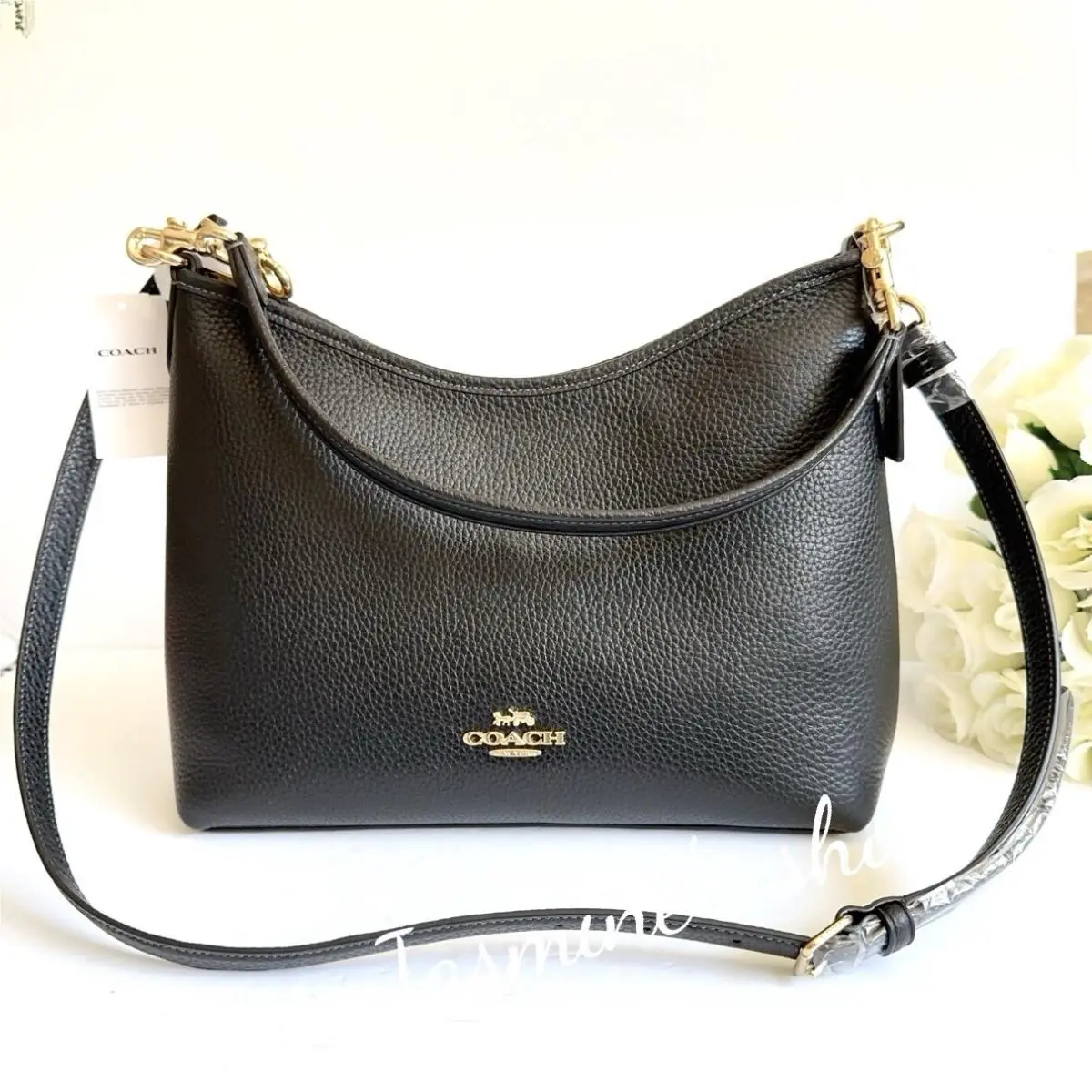 CR148 Laurel Shoulder Bag Soft Pebble Leather Black by Coach