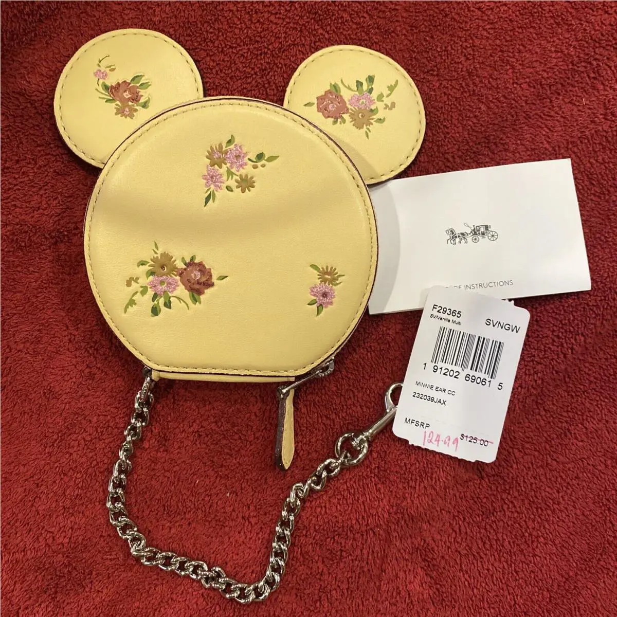 Coach Minnie Mouse Leather Ears Vintage Pink Zipper Small Coin PURSE-F29365