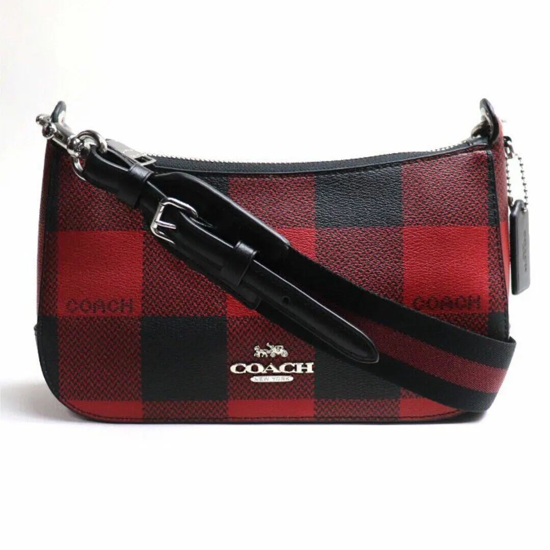 Coach Jes Baguette Red/black Buffalo Plaid Purse Crossbody Bag Purse