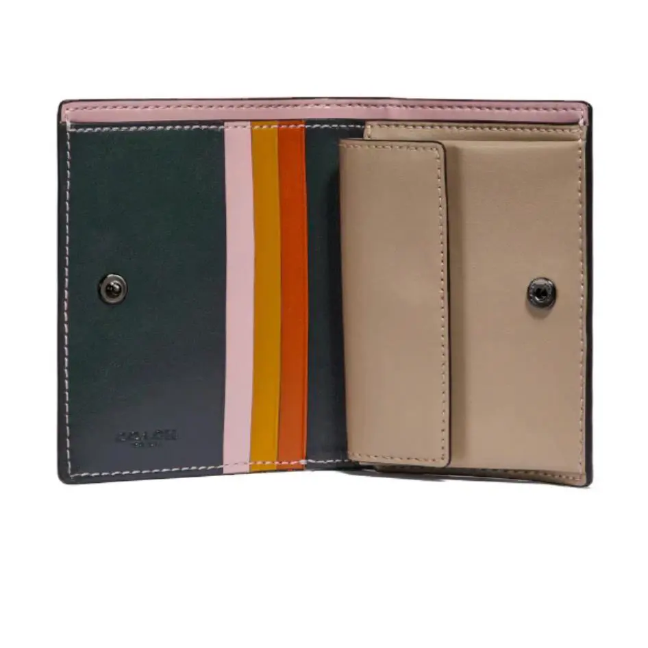 BN Coach 89311 Small Snap Wallet with Colorblock Interior Pine Green Multi