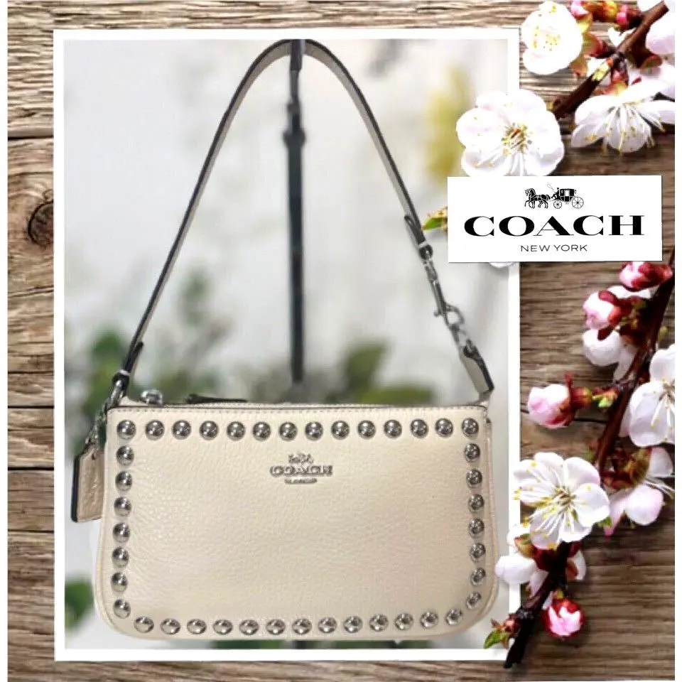 Coach Nolita with Rivets Conv. Shoulder Wristlet Bag Chalk Pebbled Leather