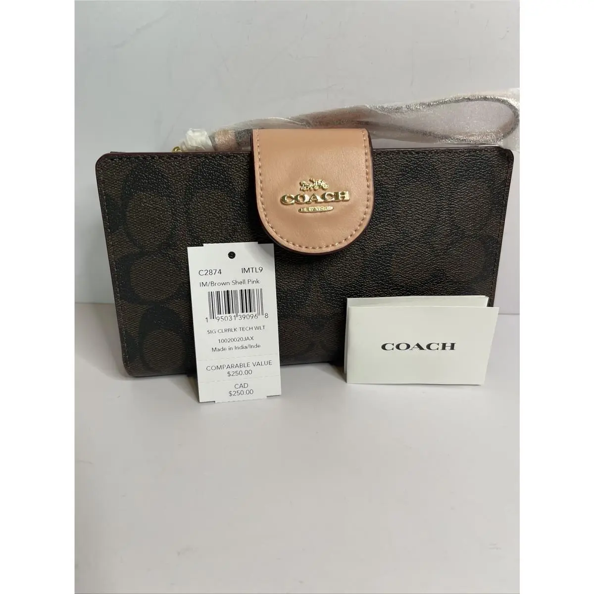 Coach Tech Phone Wallet In Colorblock Signature Canvas Im/brown/shell Pink C2874