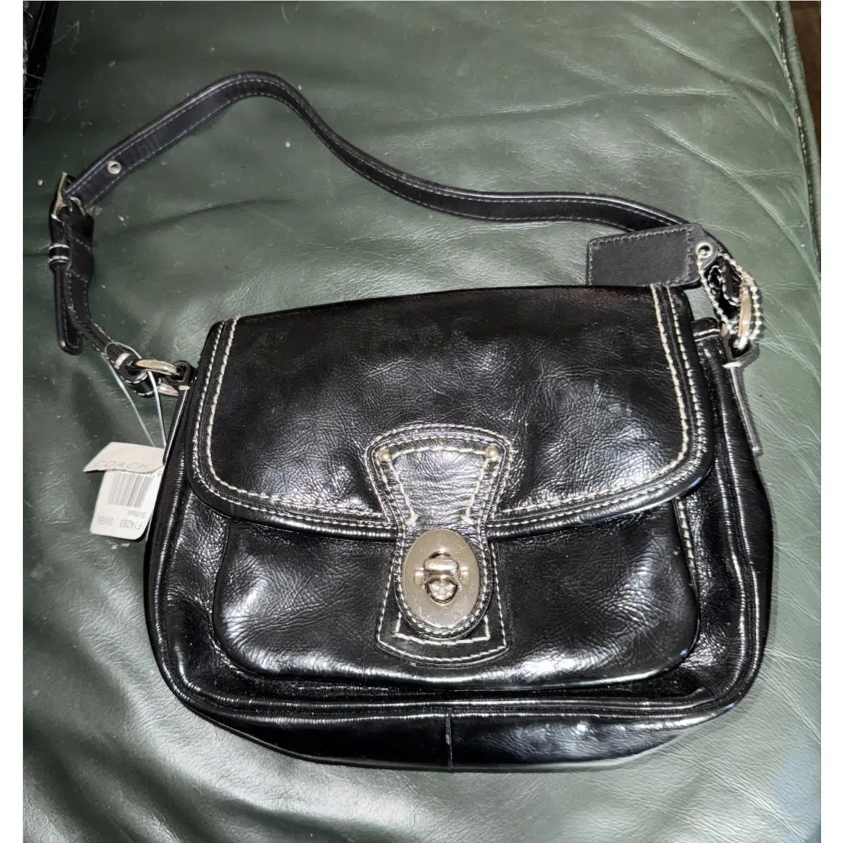 Coach Black Patent Flap Penny Top Handle Pouch F14283