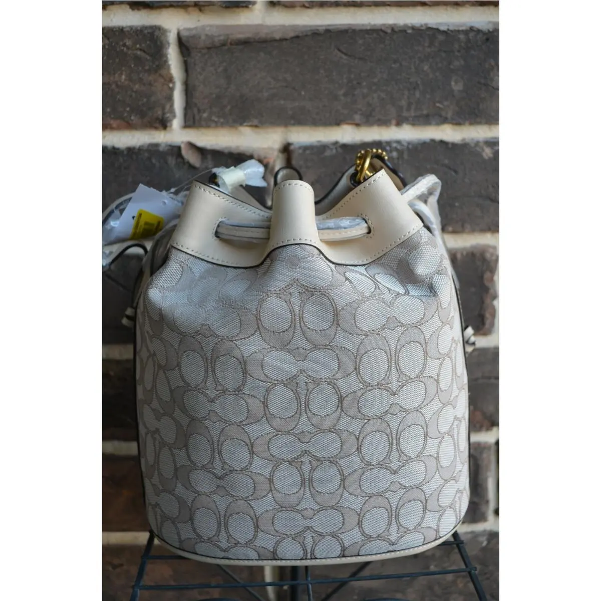 Coach Field Signature Jacquard Drawstring Bucket Bag C3853 Stone Ivory