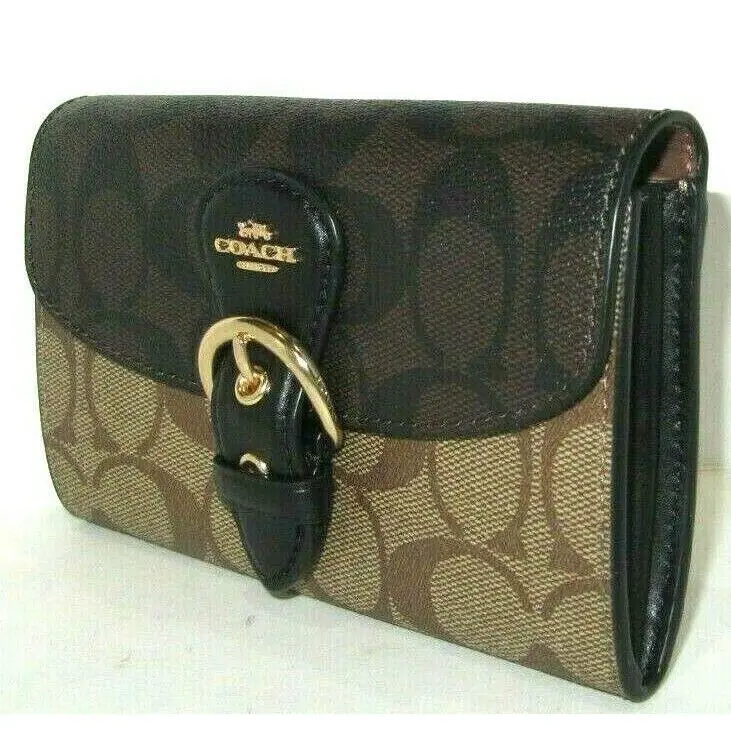 Coach C6897 Kleo Wallet Signature Color Block Brown Khaki Black