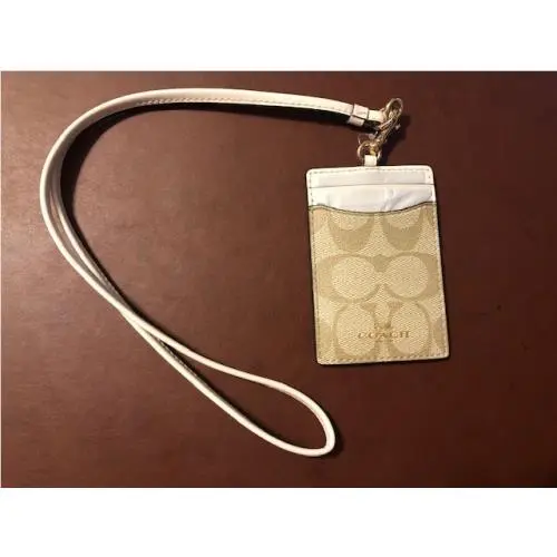 Coach Id Lanyard In Signature Canvas Light Khaki Chalk Retails For