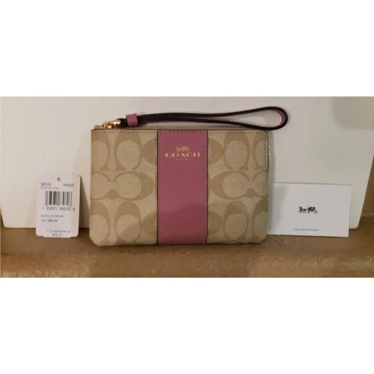 Coach Signature Corner Zip Wristlet Light Khaki Rose