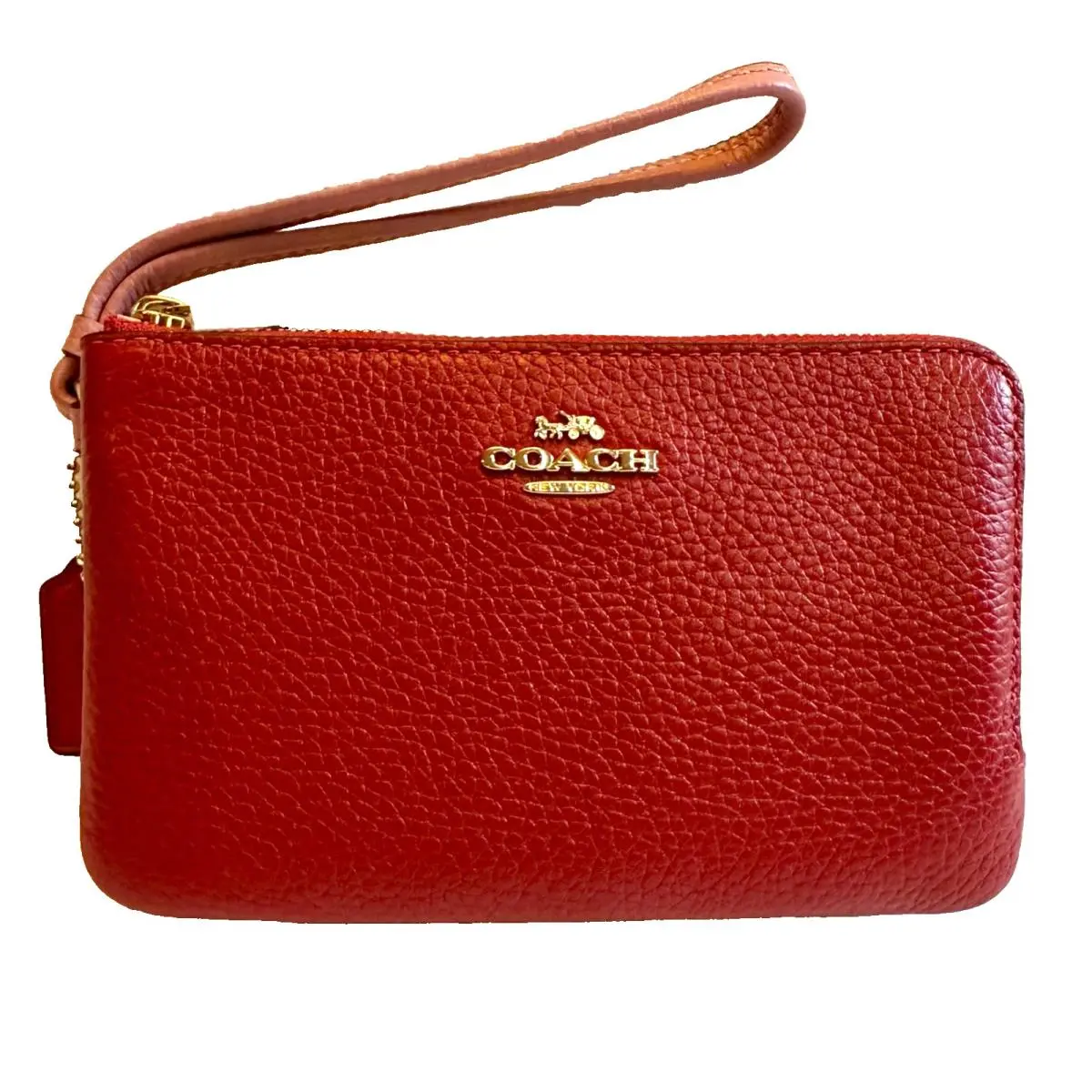 Coach Double Corner Zip Wristlet In Colorblock Chalk Red Pink 91622
