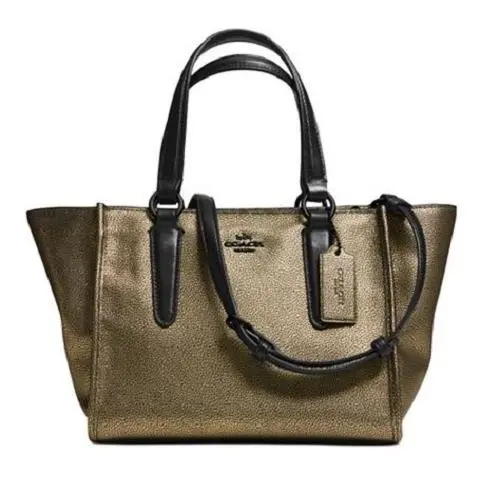 Coach 33848 Mini Crossbody Carryall In Metallic Leather Vapor Black Brass