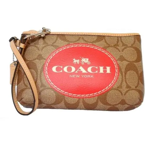 Coach Khaki Vermillion Horse Carriage Signature Med Wristlet 51783