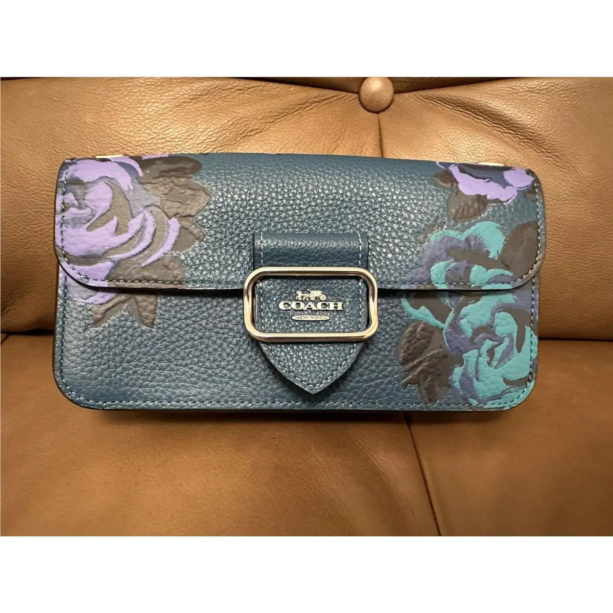 Coach Morgan Crossbody Jumbo Floral Print Leather Bag Deep Turquoise Multi CE667